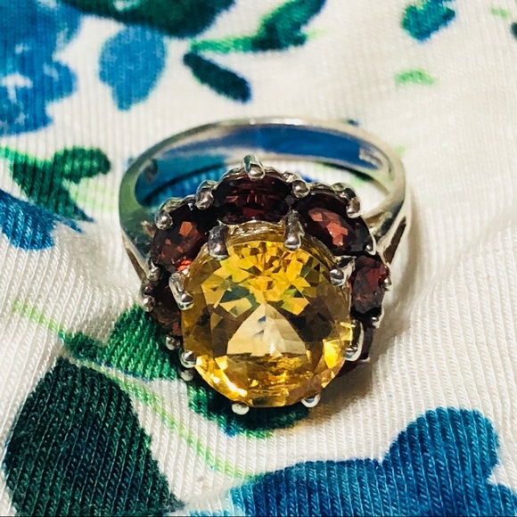 Sterling Silver Cocktail Ring Large Citrine Gem - Picture 2 of 8